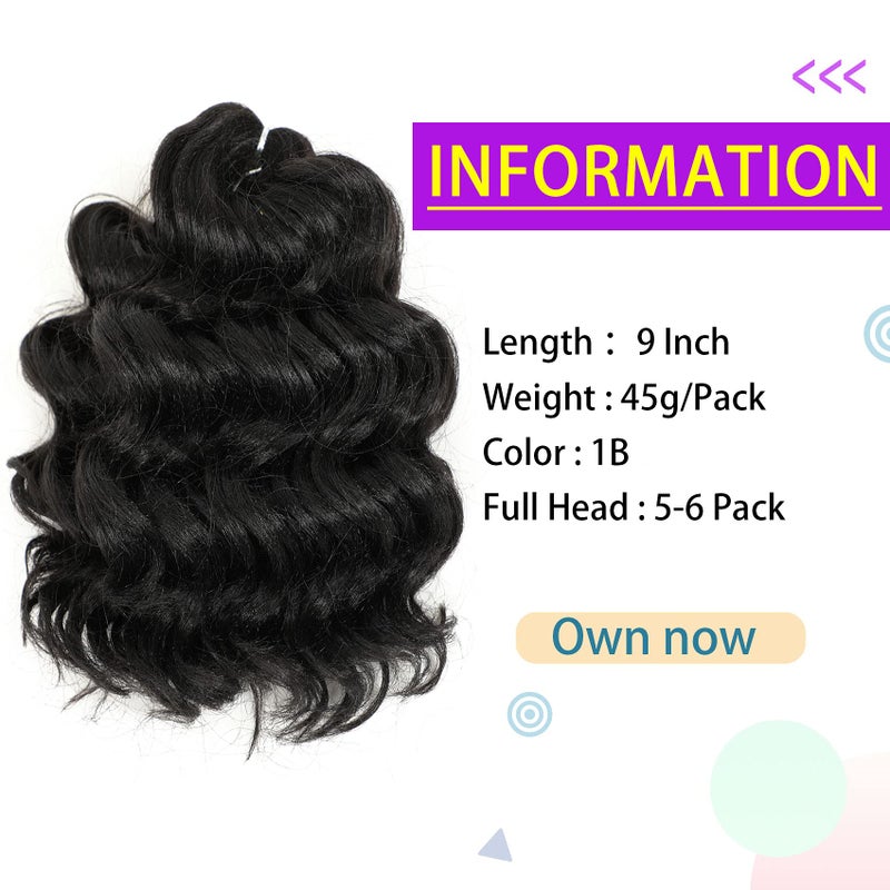 AMELI Ocean Wave Crochet Hair 9In 8packs Deep Wave Crochet Hair Natural Black Synthetic Wavy Curly Braiding For Black Women Hair Extensions 1B - Image 2